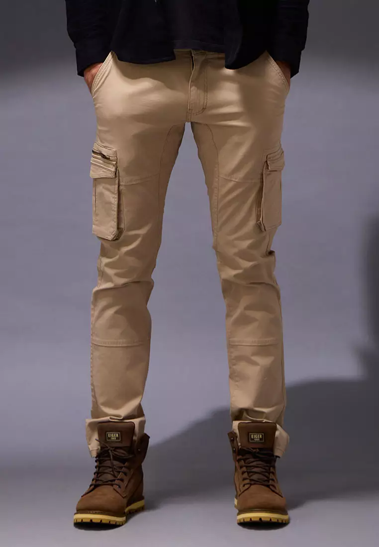 Celana Panjang Cargo Asymetric Stretch Cotton Oxcon Light Khakis