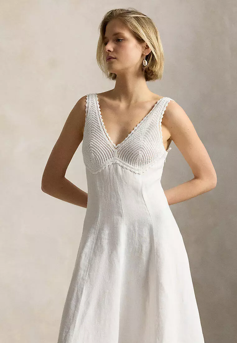 Crochet-Trim Linen Dress
