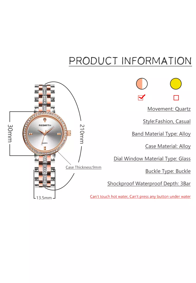 jam tangan wanita  Mewah 3ATM Tahan Air Tali stainless steel dengan gelang
