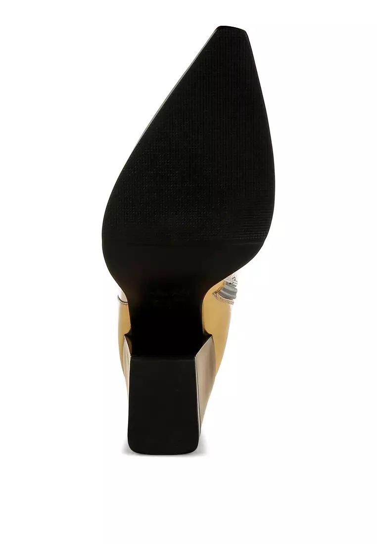 Sepatu bot hak blok tiga warna dalam warna hitam