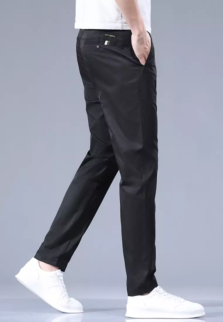 彈性腰圍直腳斜布褲