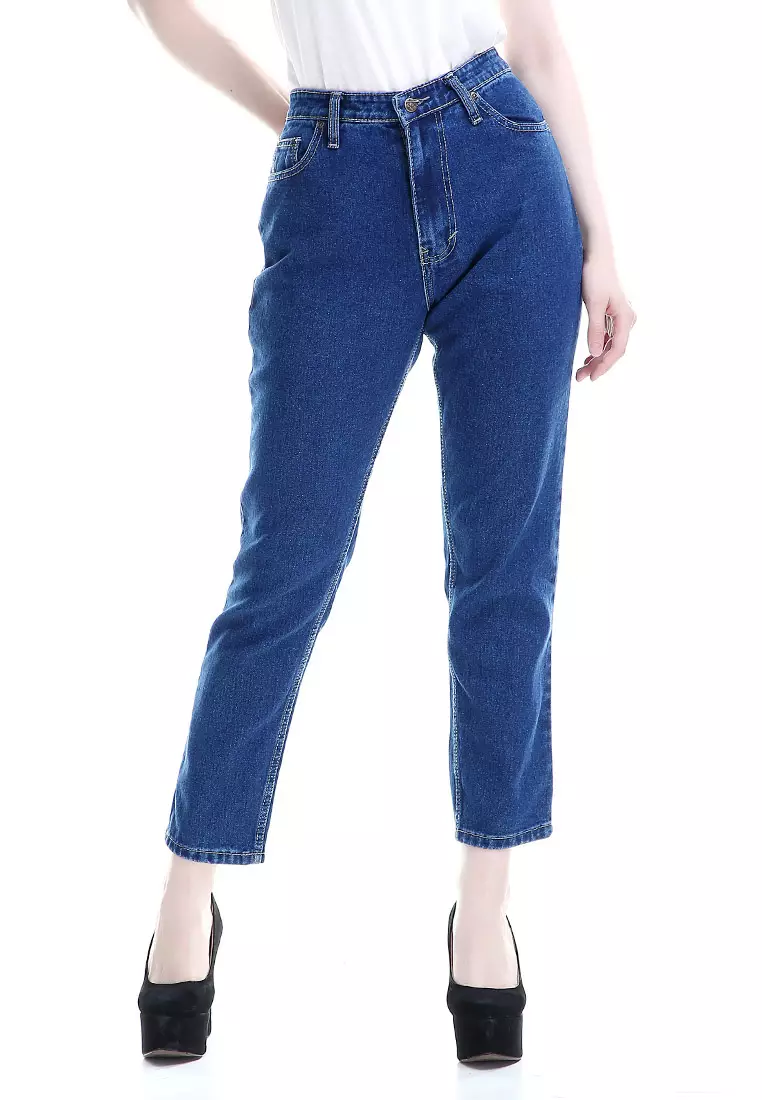 Marilyn Jeans Wanita High Waist Boyfriend Woman Design Simple - Navy