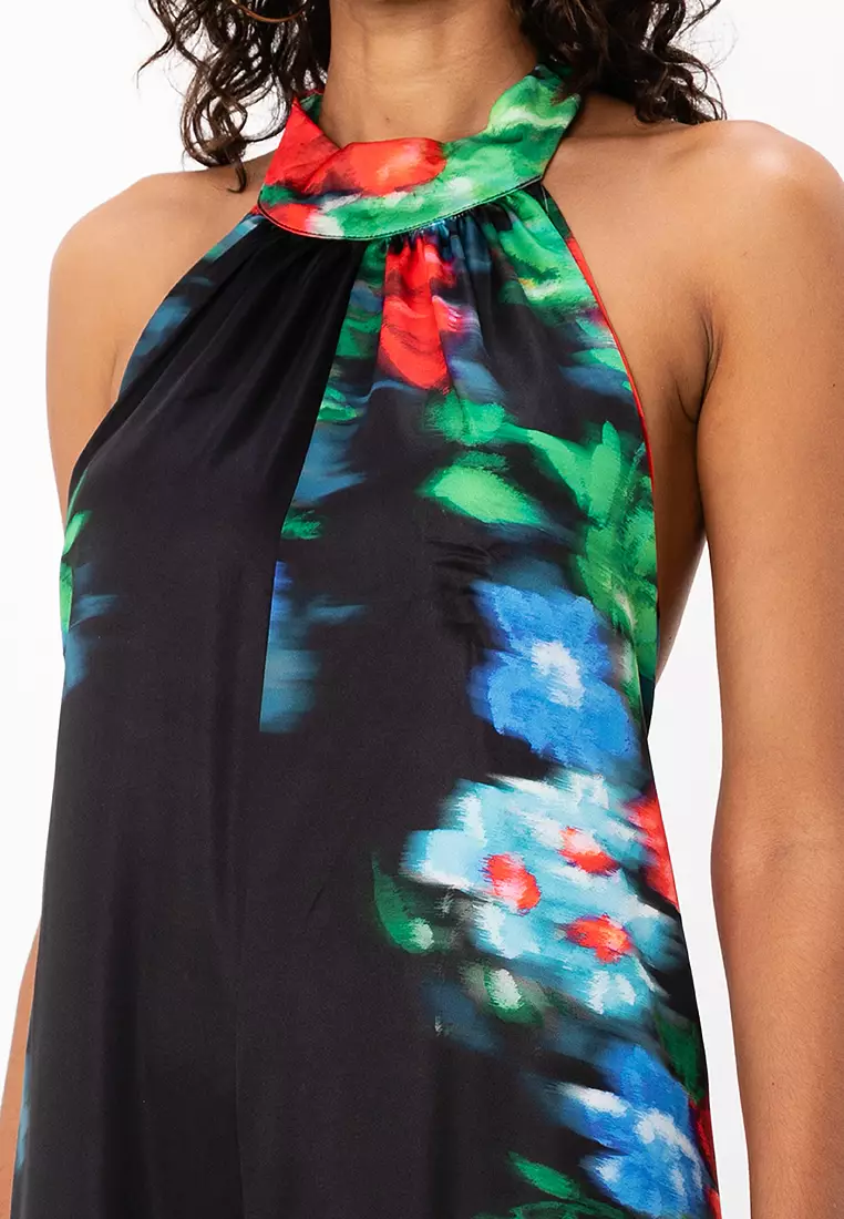 Satin Halter Neck Backless Wide Leg Jumpsuit