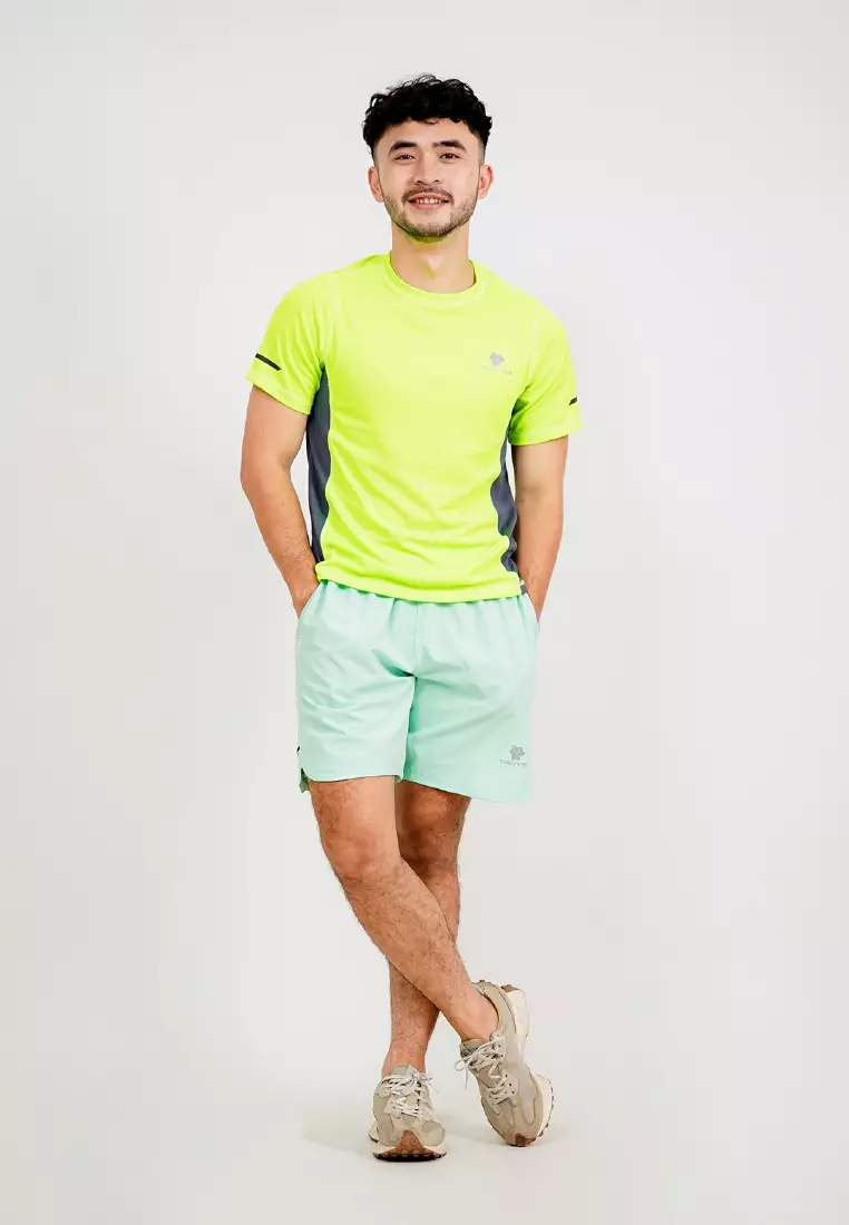 Tiento Setelan Olahraga Kaos Lari Dry Fit Lime Lengan Pendek Baju Running Celana Pendek Gym Fitness Sport Extra Lite Green