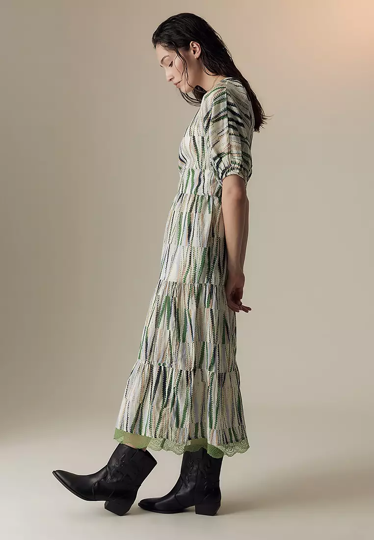 Cotton Rich Printed Midaxi Tiered Dress