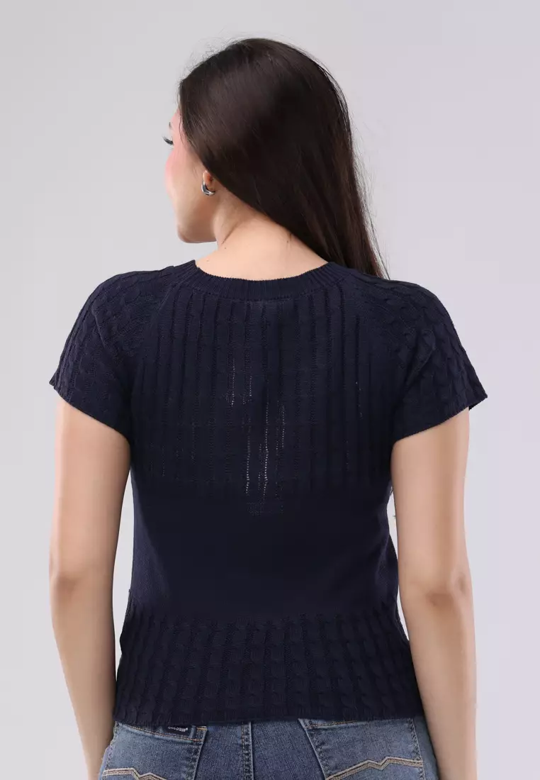 Knitted Cord Fabric Short Sleeves Top