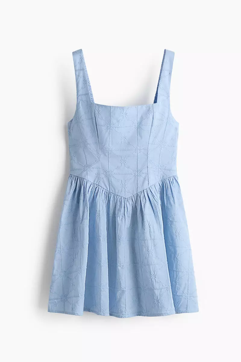 Embroidered flared-skirt dress
