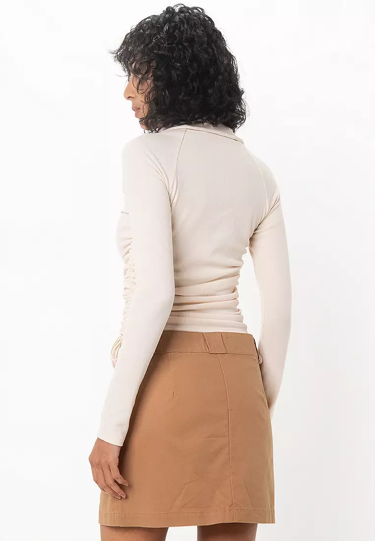 Cut Out Shoulder Ruched Front Shirt