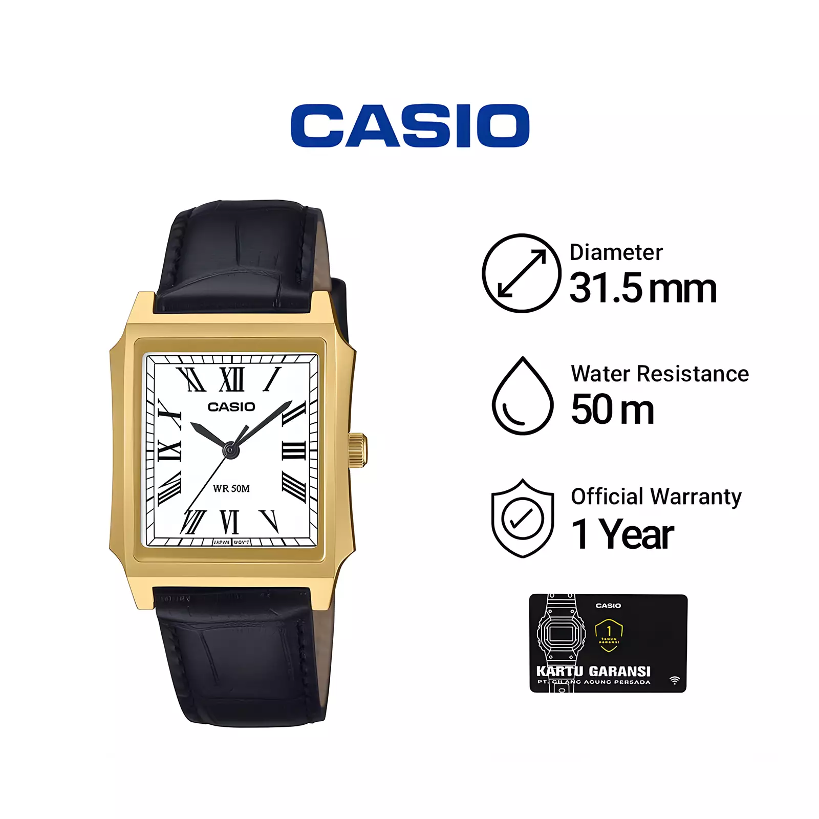 Casio - Jam Tangan Analog Unisex - Gold Case - Black Leather Strap - MTP-B190GL-7BV