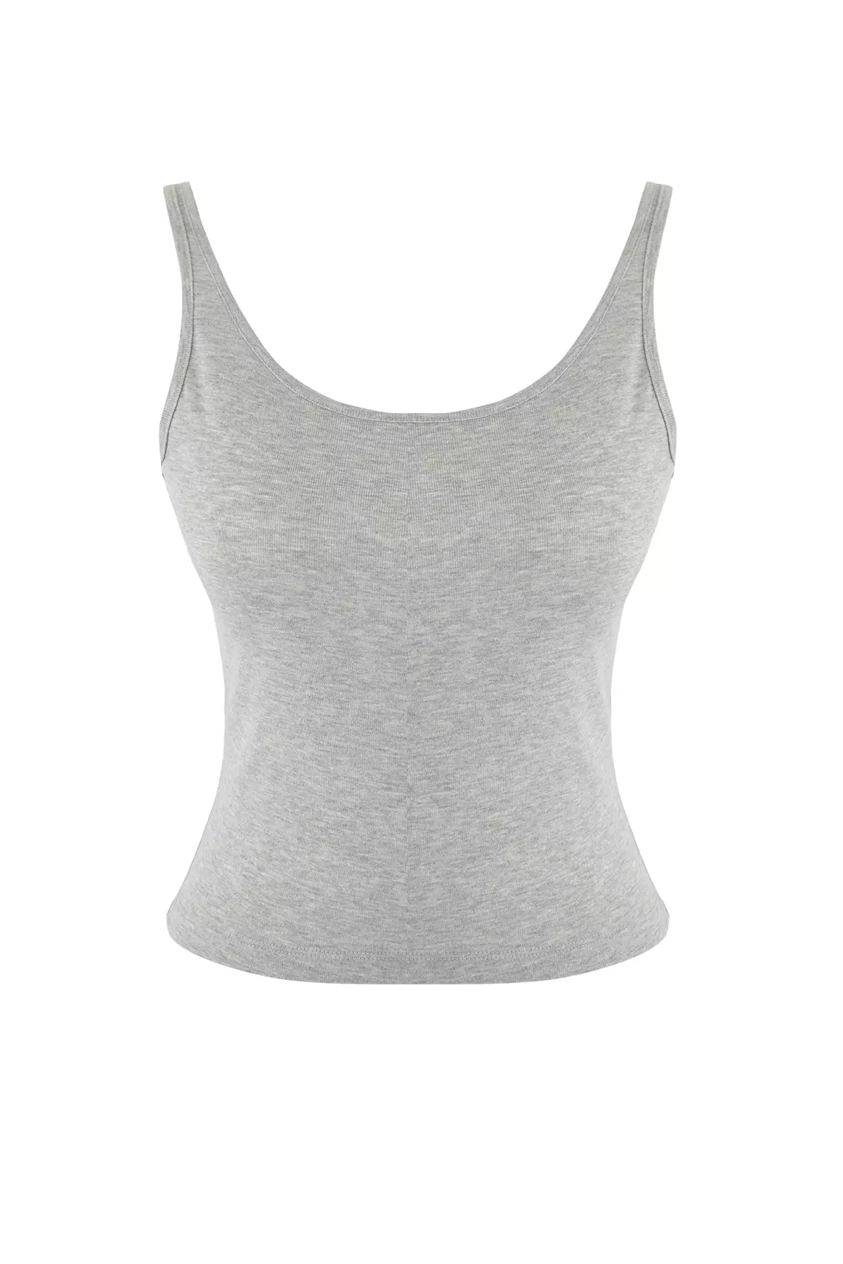 Navy Blue-Gray 2-Piece Set Asymmetrical Collar Buttoned Body-Smoothing Flexible Knitted Blouse