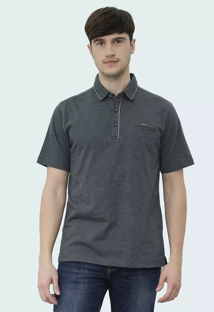 LGS - Kaos Polo - Single Pocket - Regular Fit - Kerah Stripe - Abu - CWS.225.J3404.01.C