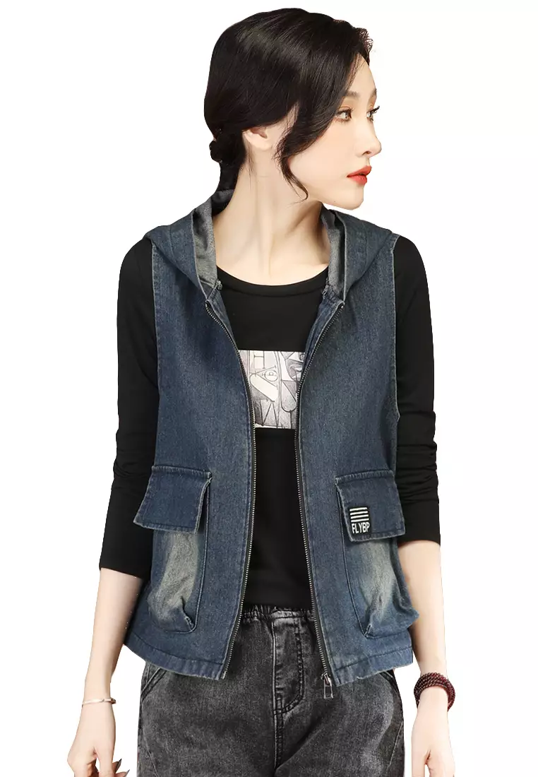 Denim jacket hooded vest shop
