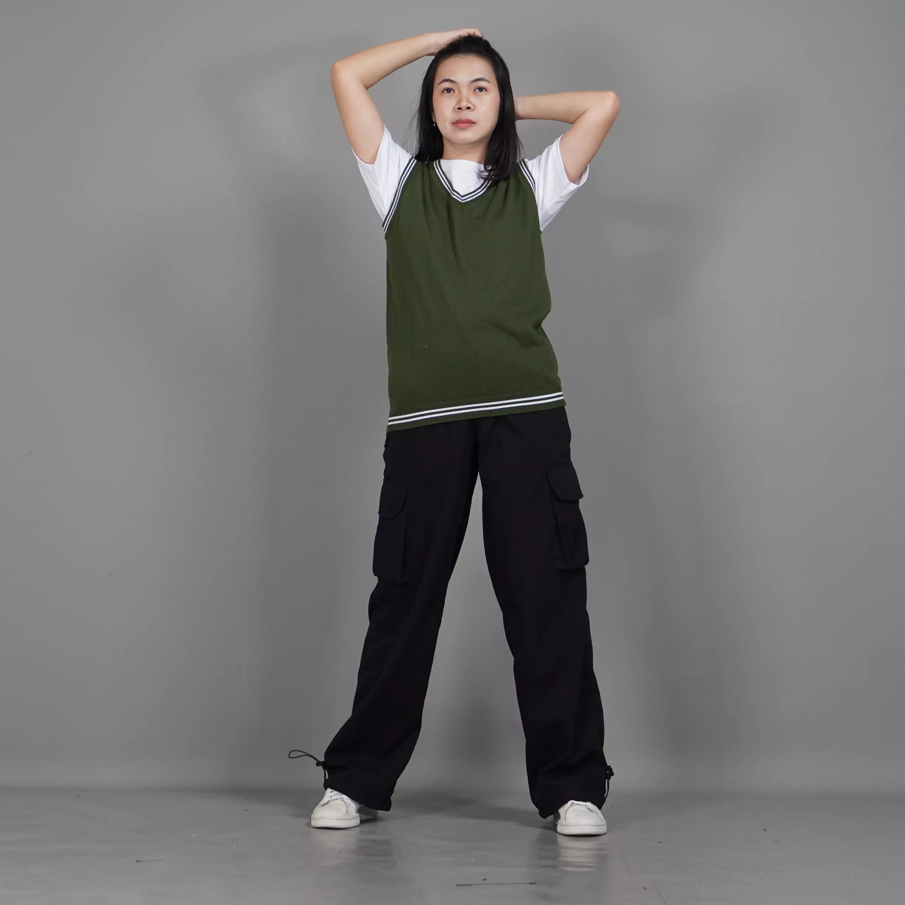 Rompi Rajut Wanita Knit Vest Wanita Rompi Wanita Gaya Korea Knit Outer Korean Style - ARMY