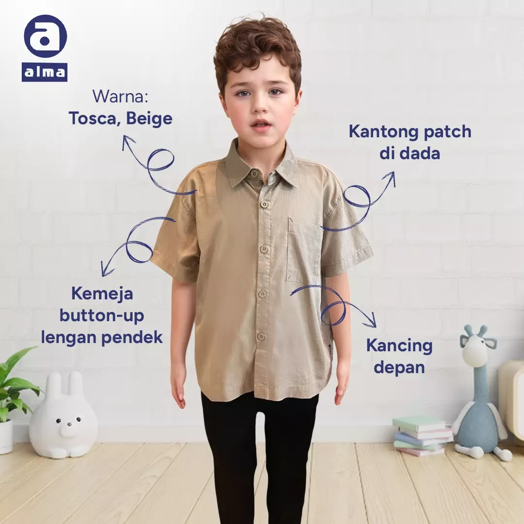 Alma Kids Kemeja anak full cotton warna Tosca/Turquoise 