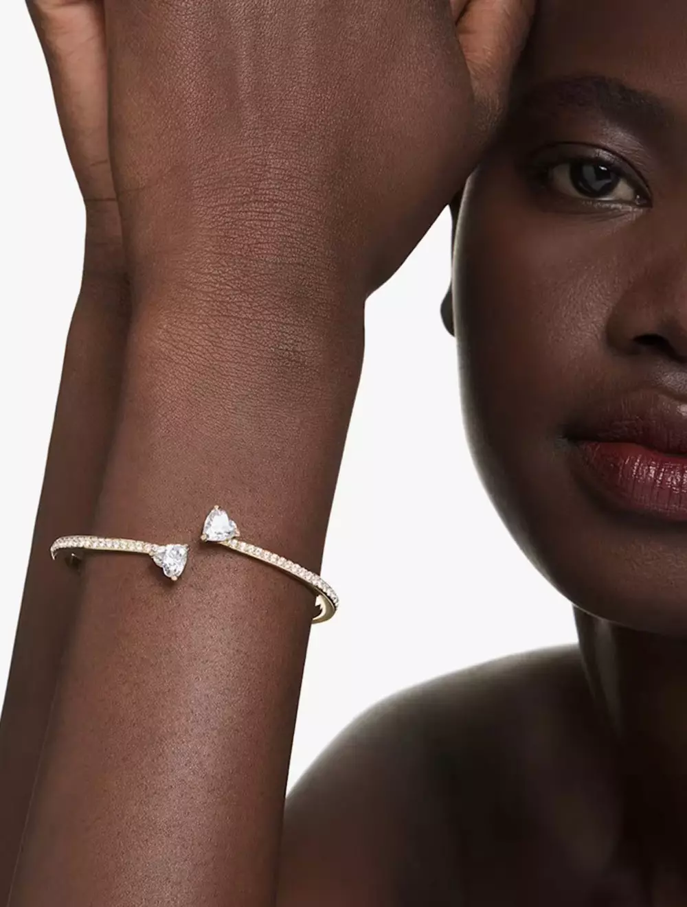 Mesmera Bangle, Heart, White, Gold-Tone Plated