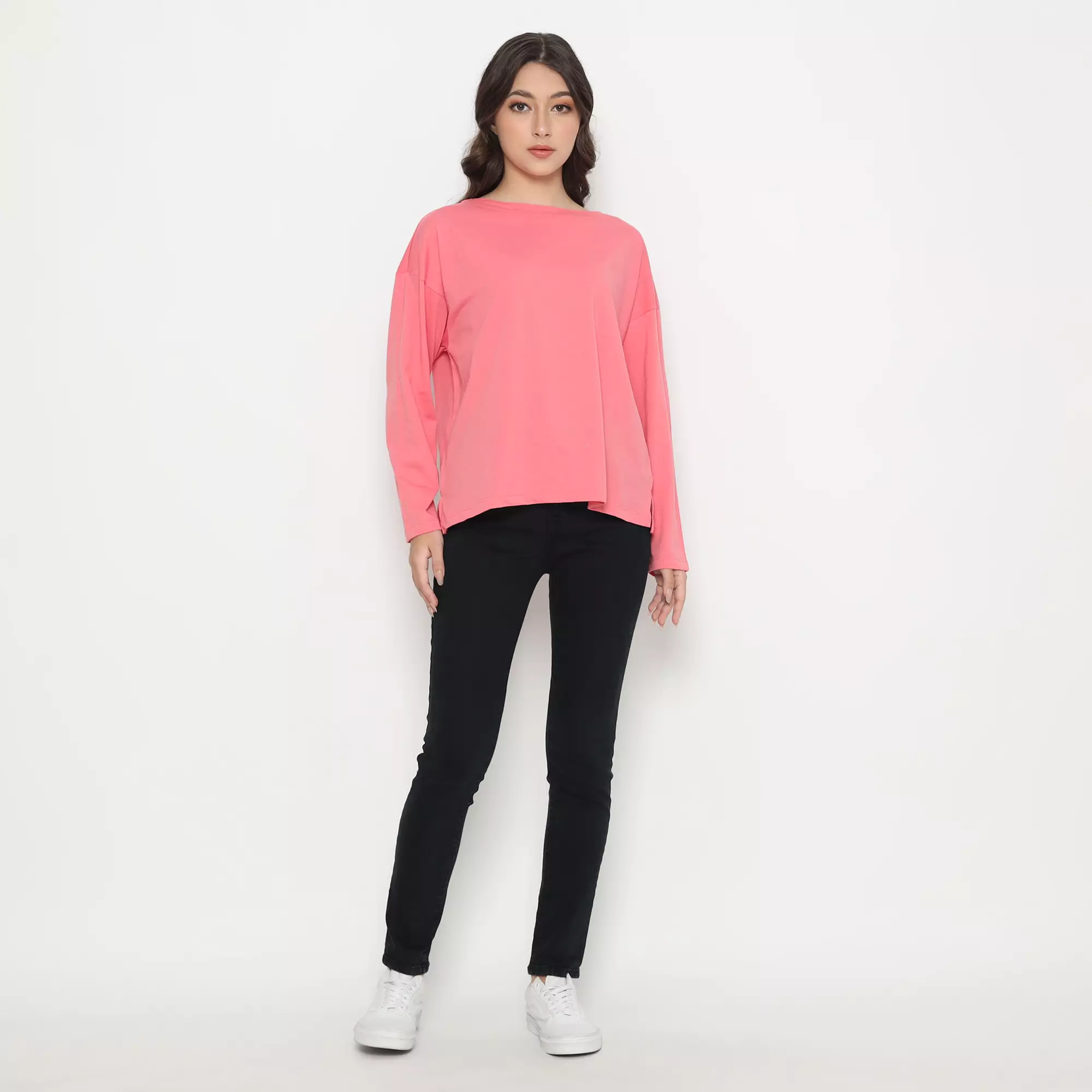 Matsuda Kaos Oversize Polos Wanita Lengan Panjang T Shirt Olive