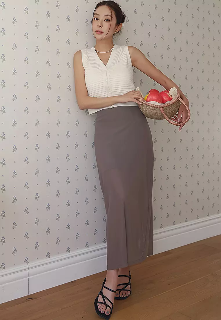 2 Layers Slimming Effect Midi Skirt