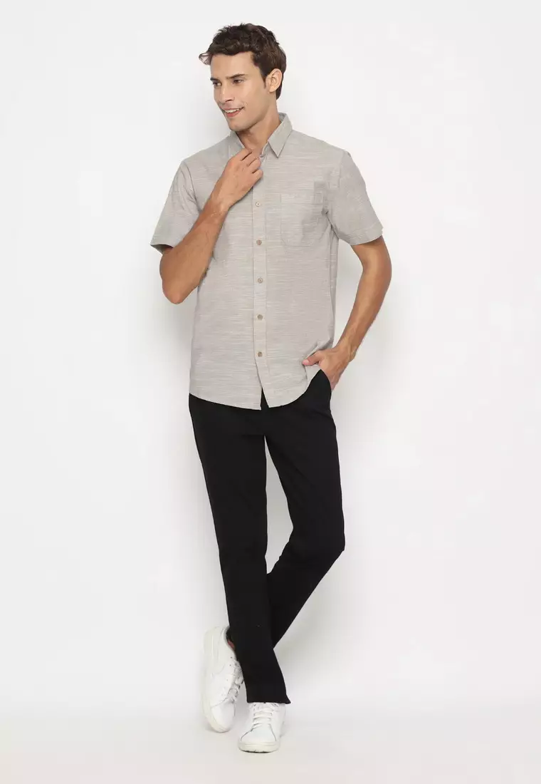 RBJ Kemeja Polos Cotton Olive Slim Fit Pria