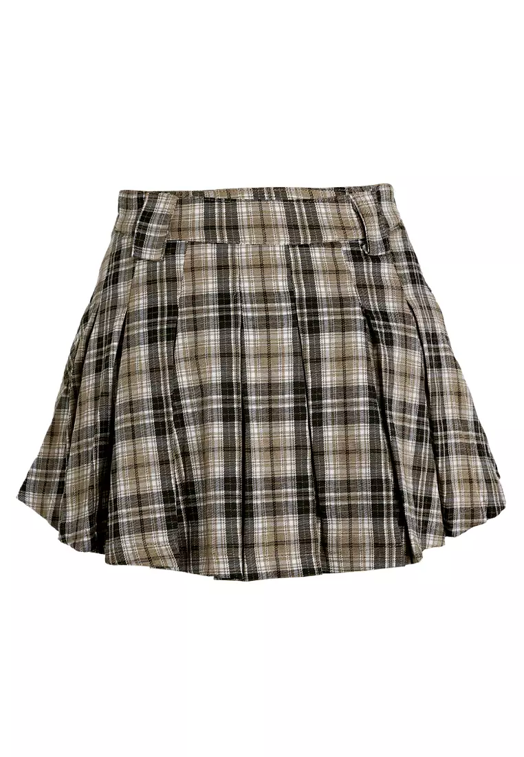 Rok Mini Kotak-kotak Dua Warna dalam Warna Pasir