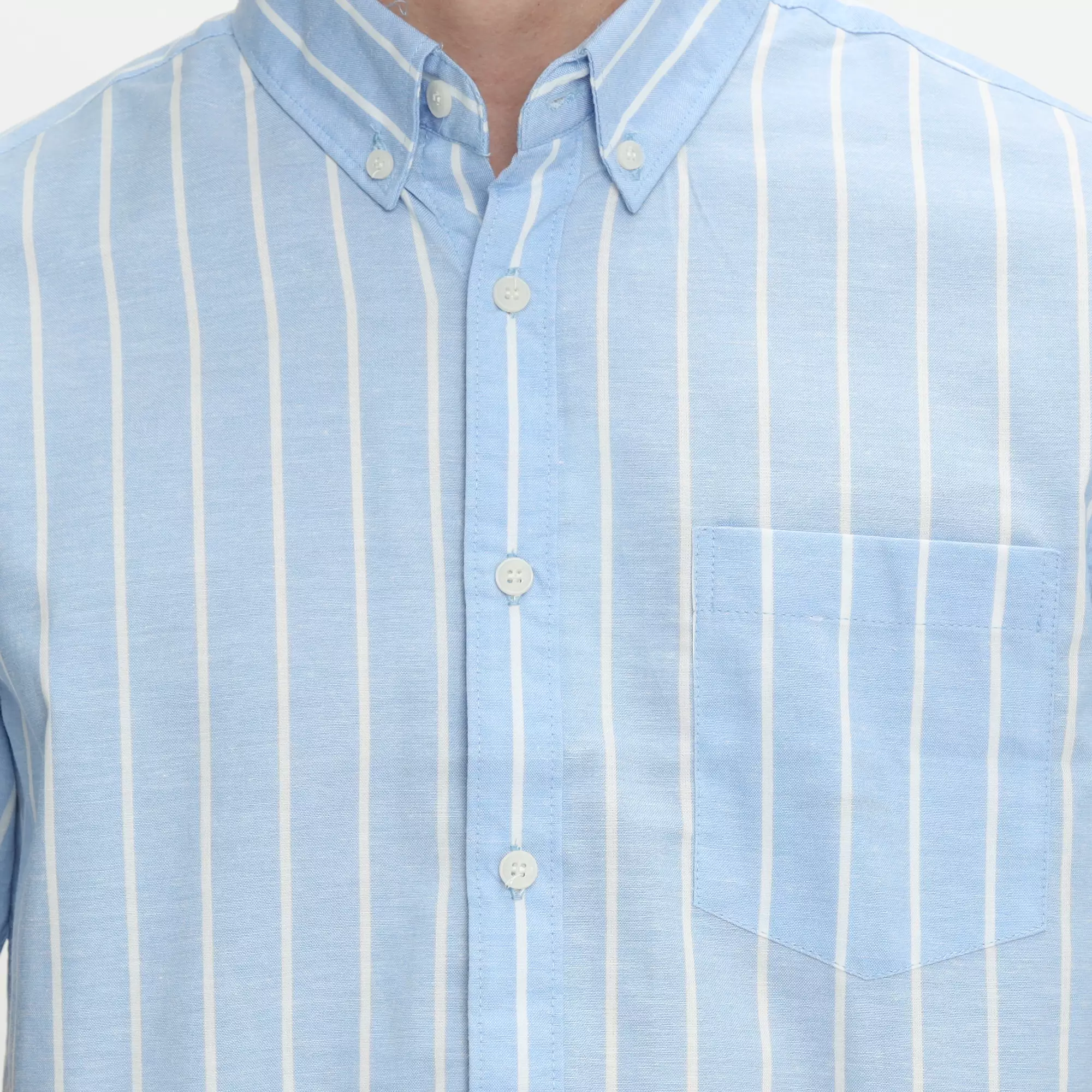 Platini Kemeja Motif Salur Pria Lengan Pendek Katun Sky Blue 73494.21