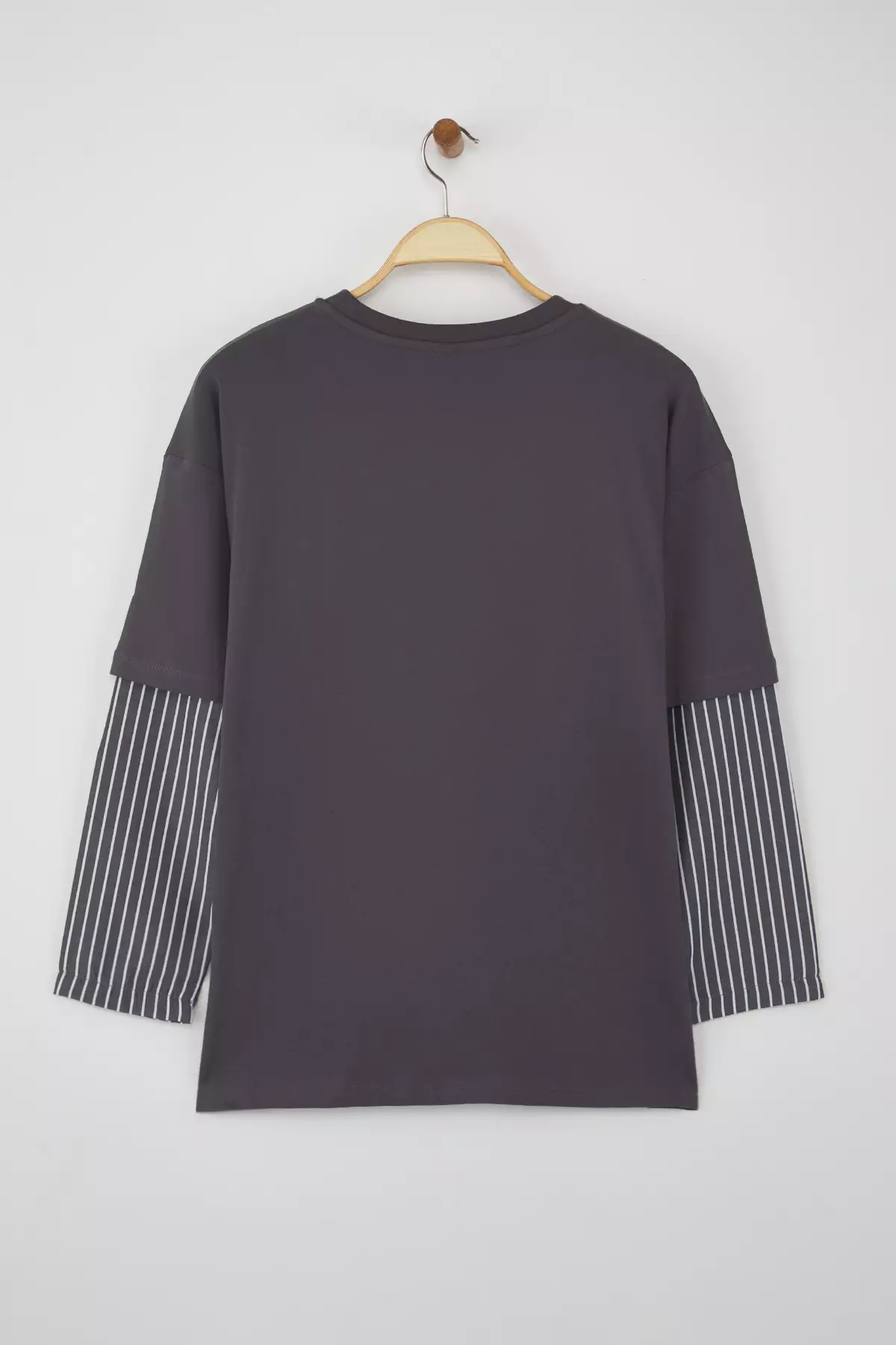 Teen Anthracite Woven Garni Detailed Oversize/Wide Pattern Long Sleeve Knitted T-Shirt Twoaw26Ts00003