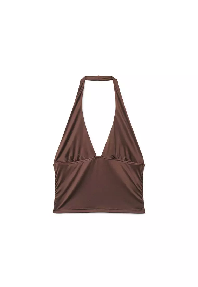 Women's Halter Deep V-Neck Crop Top