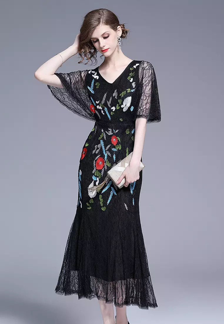 Buy Sunnydaysweety New Lace Floral Midi One Piece Dress CA052718BK 2026 ...