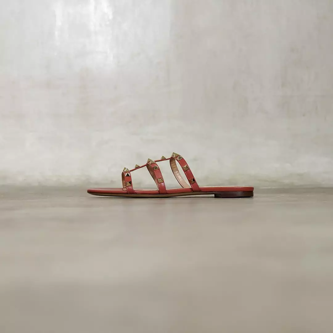 Sandal VALENTINO ROCKSTUD STRAPPY CHUNKY SANDAL IVORY BROWN 100% ORIGINAL