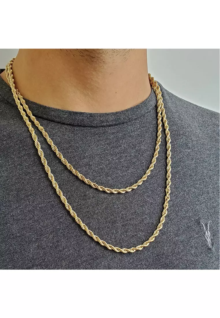 916/22K Gold Hollow Rope Chain Necklace R004 (3.20MM, 52CM)