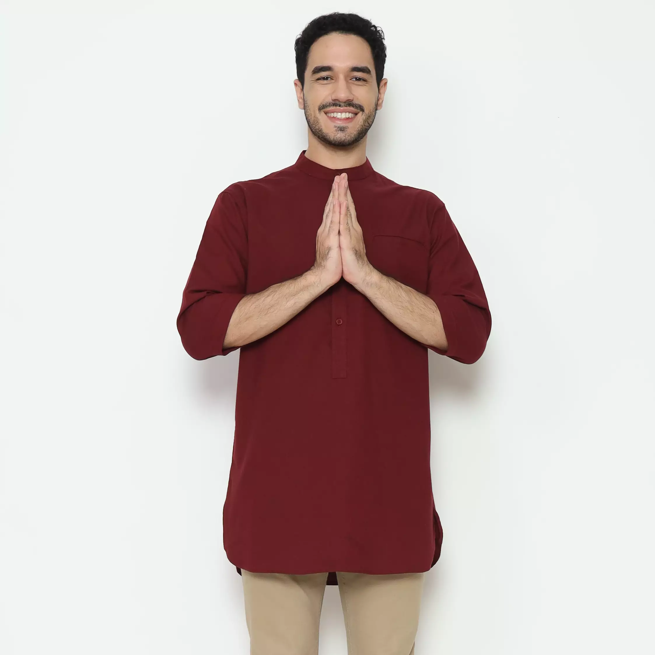 AMK Kemeja Koko Kurta Pria Lengan Panjang KK Bachtiar 3/4 Maroon