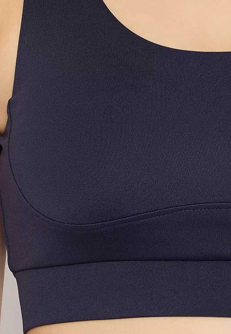 Clovia Medium Impact Sports Bra in Navy with Removable Cups
