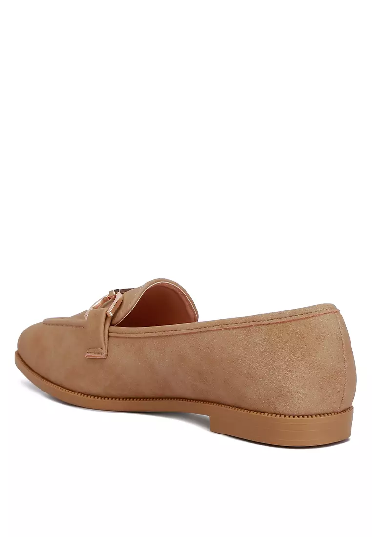 Horsebit Detail Flat Loafers in Beige