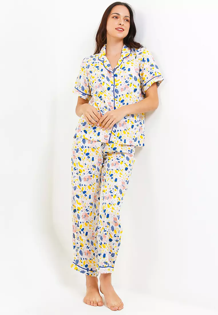 Pyjama Pijama Viscose Short Sleeve Long Pants Sleepwear