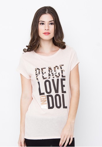 GbG PEACE LOVE Peach Foilprinted T-shirt