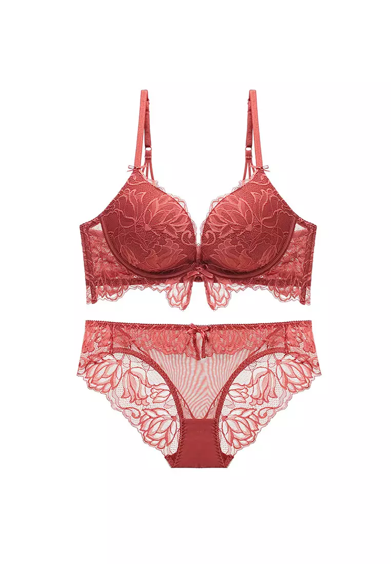 Buy LYCKA LEB3002-Lady Two Piece Sexy Bra and Panty Lingerie Sets (Red) in  Red 2024 Online