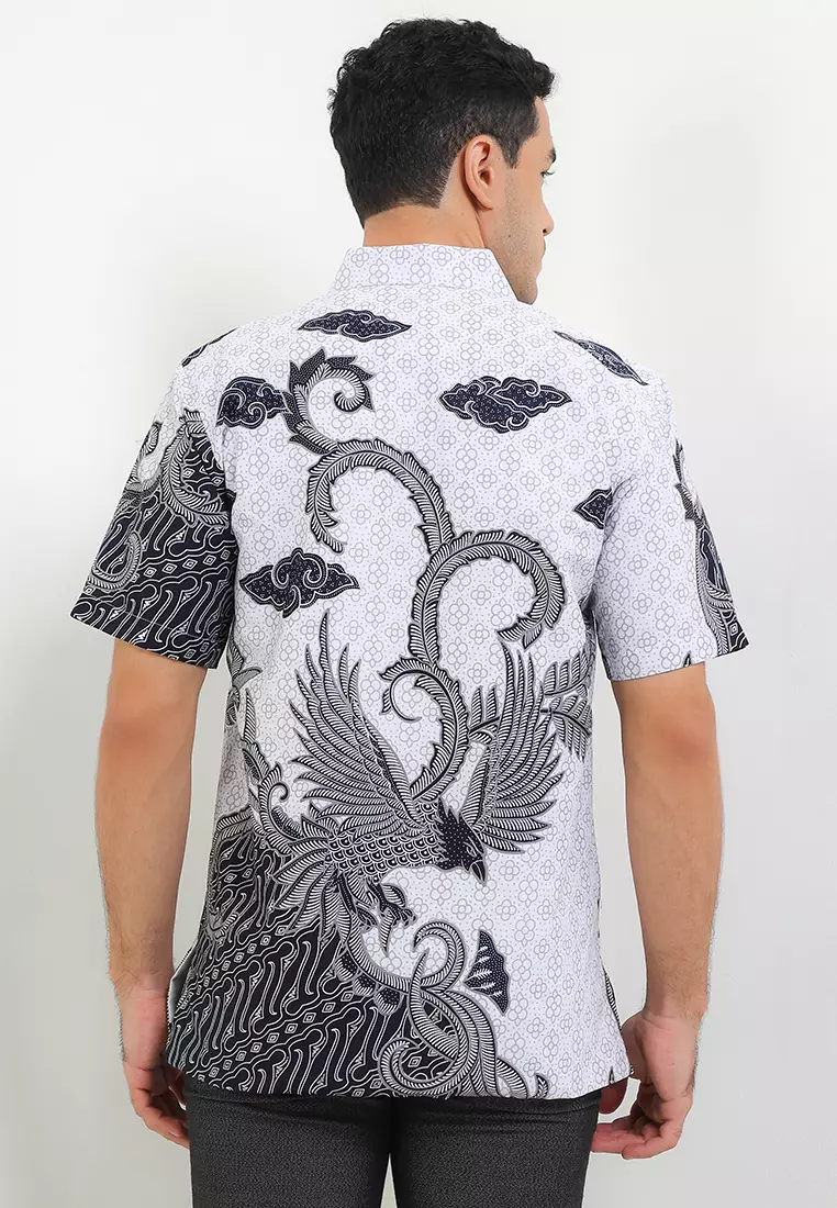 Hem Lengan Pendek Pria Reguler Fit Full Furing Rianty Baswara Katun Prada White Grey