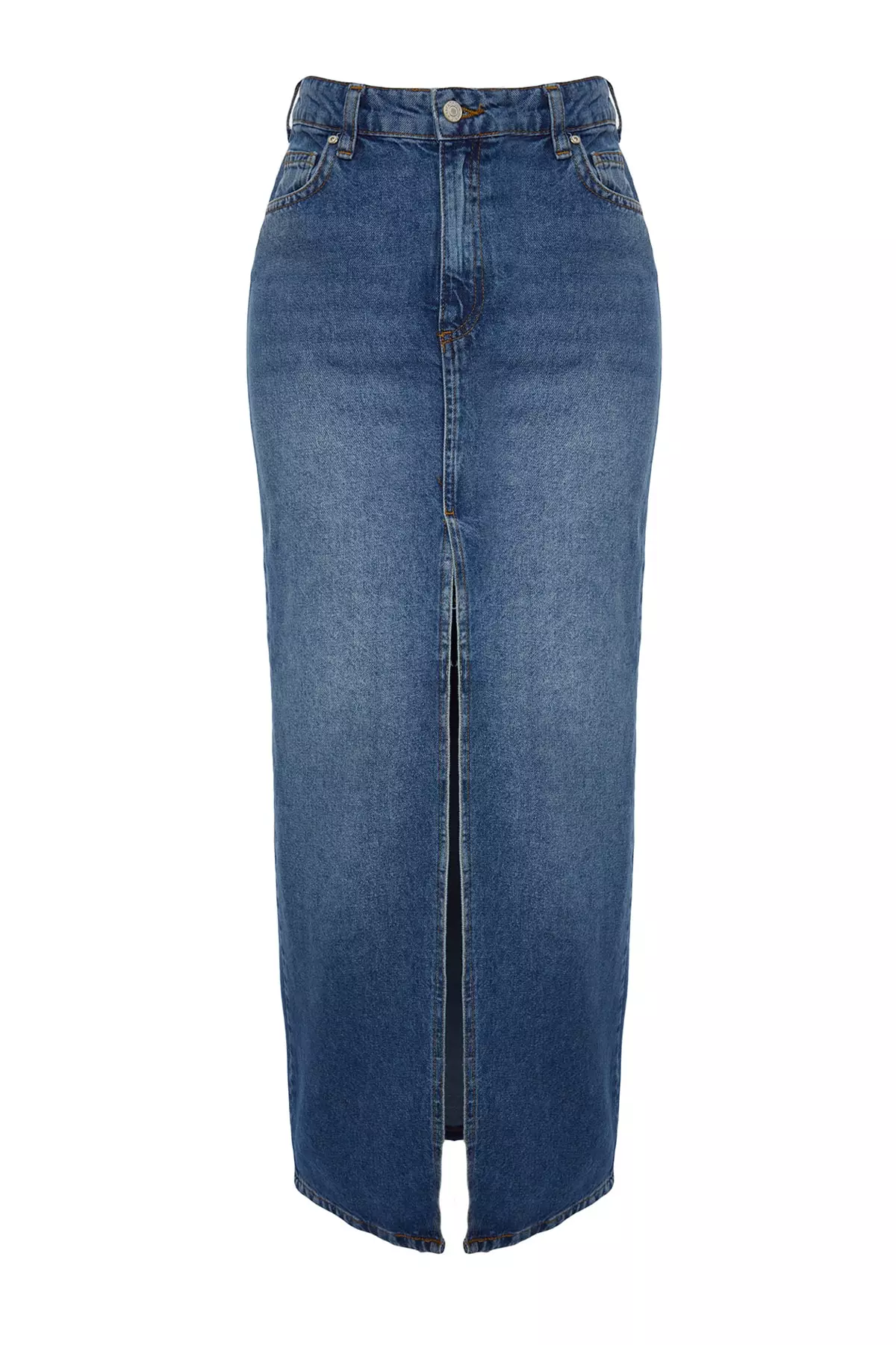 Slit Denim Maxi Skirt