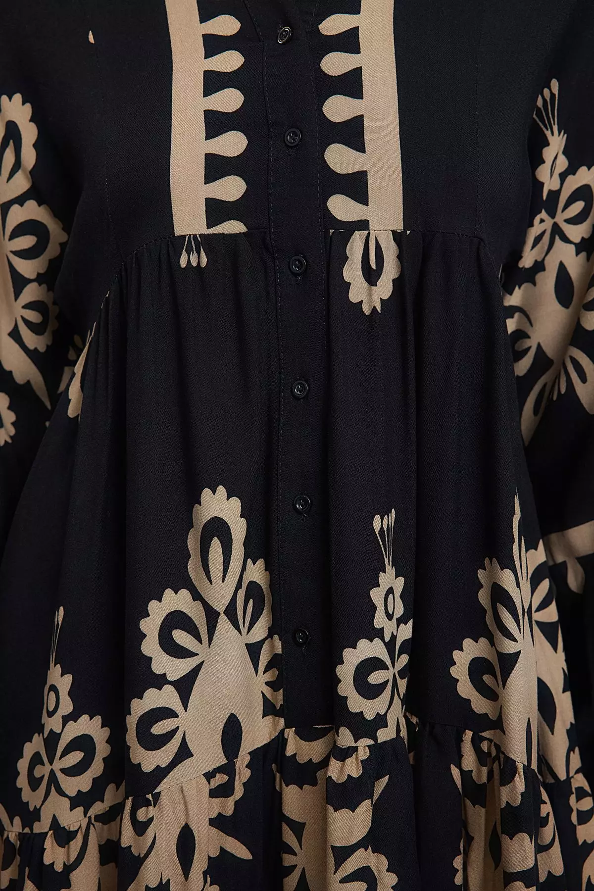 Black Authentic Patterned Viscose Woven Dress TCTSS24EB00221