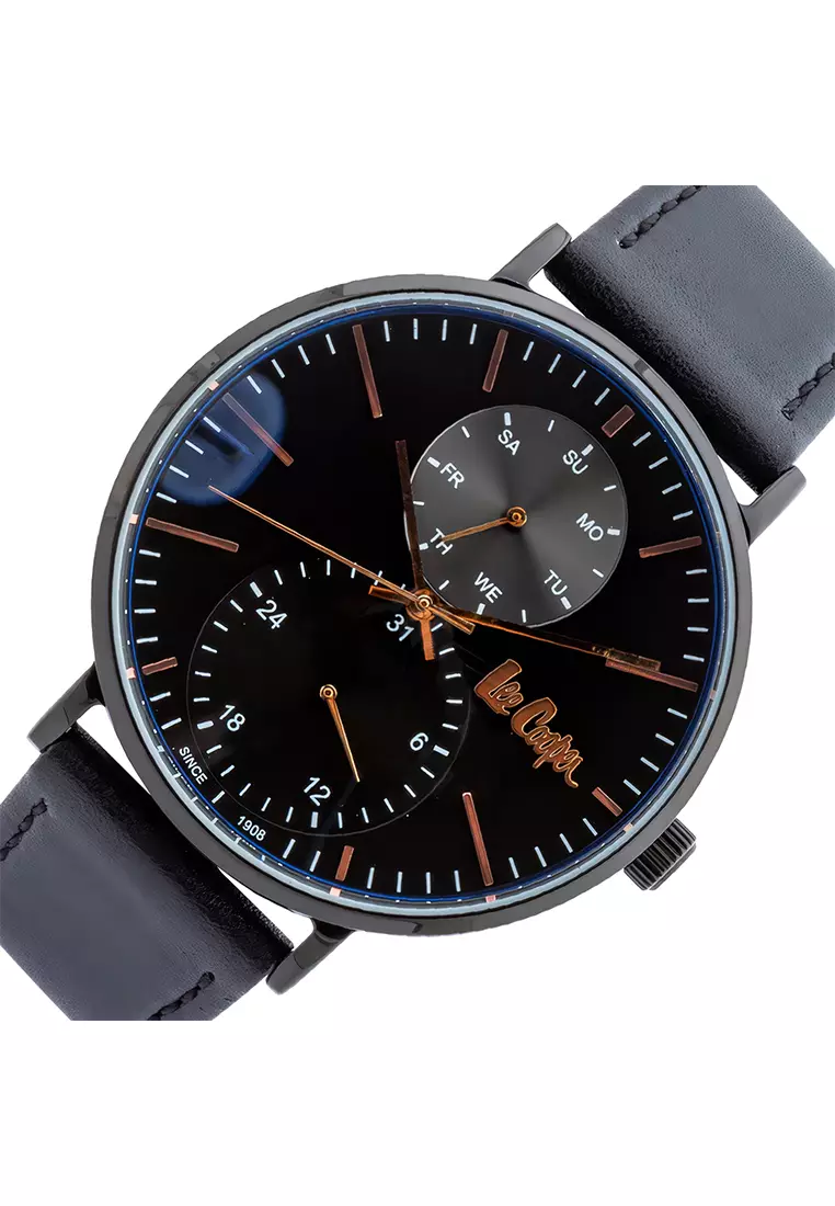 Lee Cooper Jam Tangan Analog Pria - Black Leather Strap - LC.0963-651
