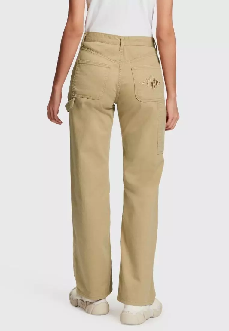 ESPRIT - Wide leg twill trousers, 100% cotton at our online shop