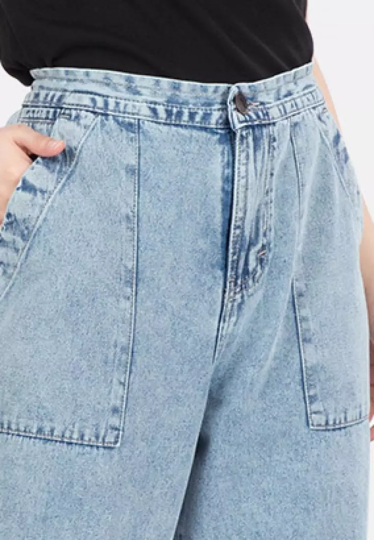 Elastic Waist Culotte Jeans in Aqua