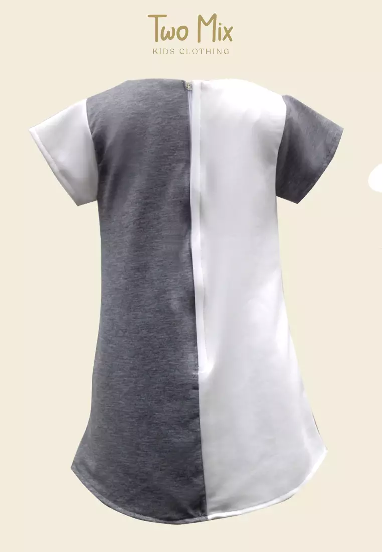 Two Mix Dress Anak Perempuan - Baju Anak Cewek Bahan Kaos Scuba Fashion GRATIS TAS LUCU 4082