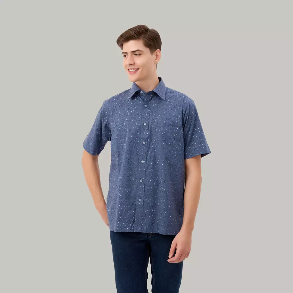 Kemeja Lengan Pendek Pierre Cardin Print Harborline - Dark Blue Smart Casual
