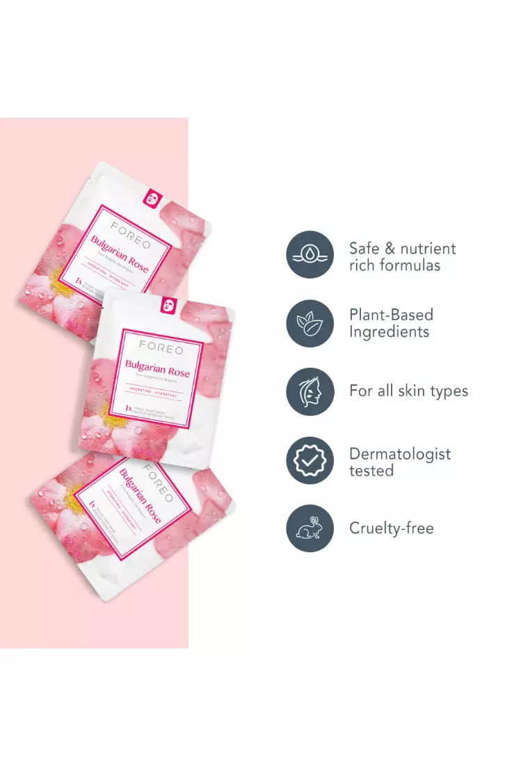 FOREO Sheet Mask Farm to Face Collection Facial Mask - Full Face Masks Packs | Beauty & Personal Care |For All Skin Types  | 3 pcs/pack | All Natural-Bulgarian Rose