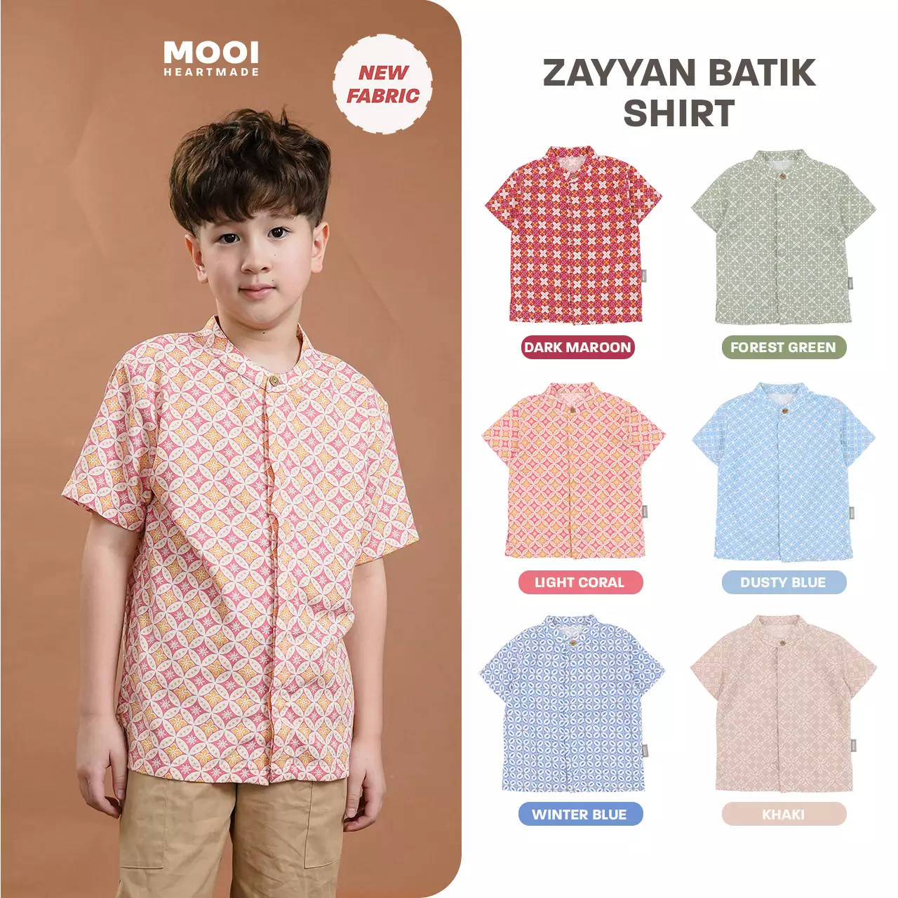 Mooi Atasan Batik Kemeja Anak Laki-Laki Zayyan Batik Shirt - Khaki