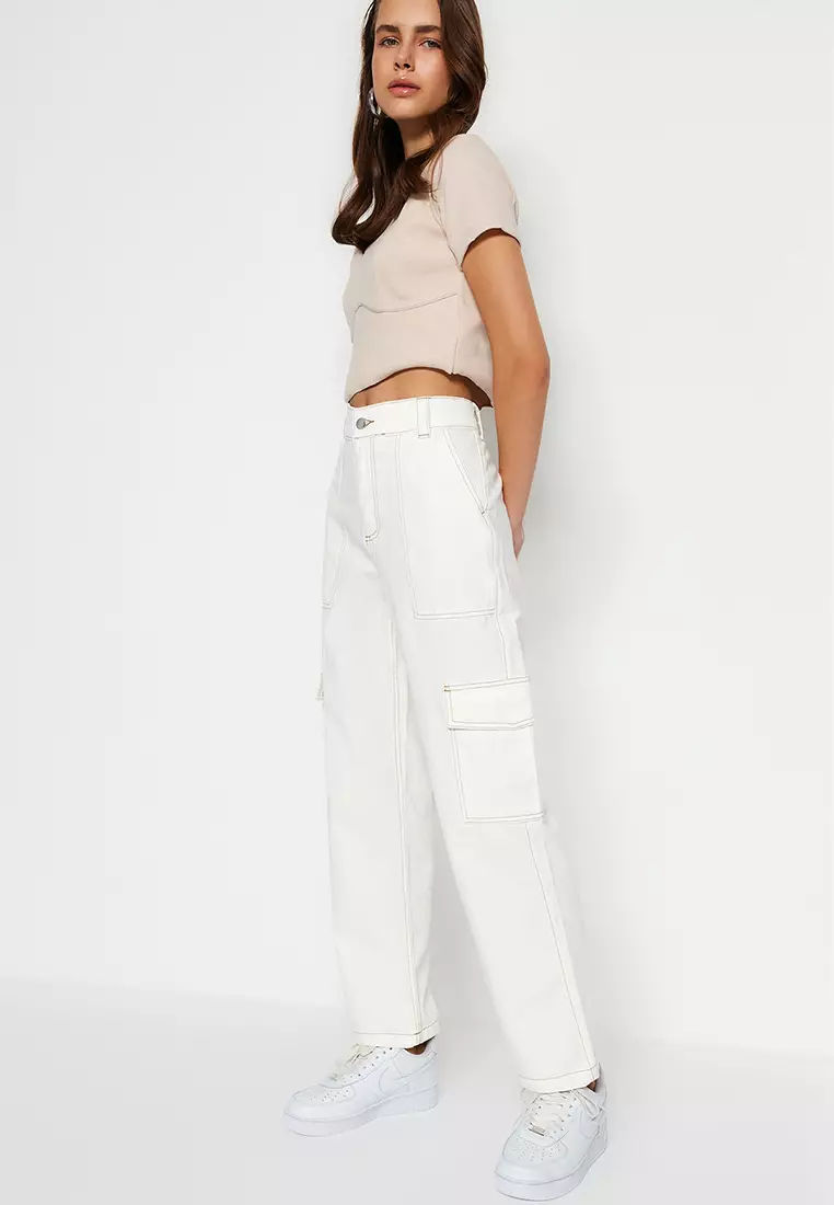 White cargo hot sale pants womens