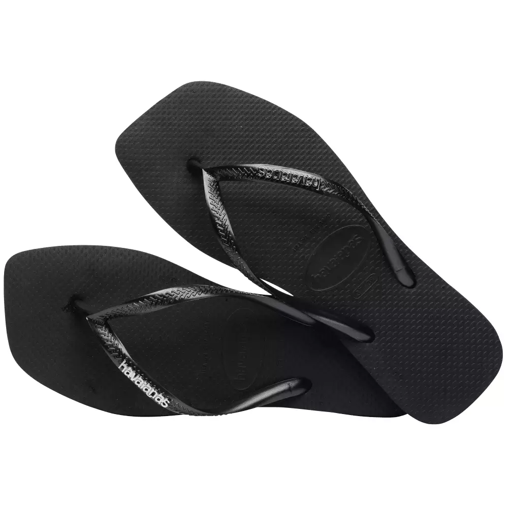Havaianas 2976 Slim Square Logo Metallic - Black/Silver - Sandal Wanita