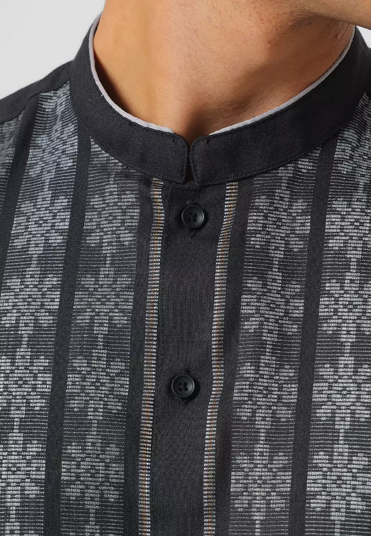 Kemeja Koko Pria Lengan Panjang LISBON BLACK Baju Muslim Pria