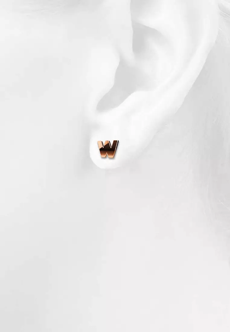 Bold Alphabet Letter Initial Charm Earrings in Rose Gold Tone - W