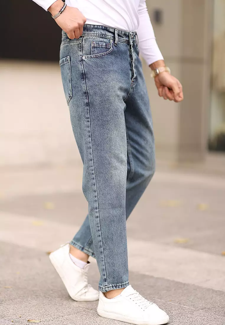 Medium Blue 100% Cotton Boyfriend Jeans TMNAW25JE00020